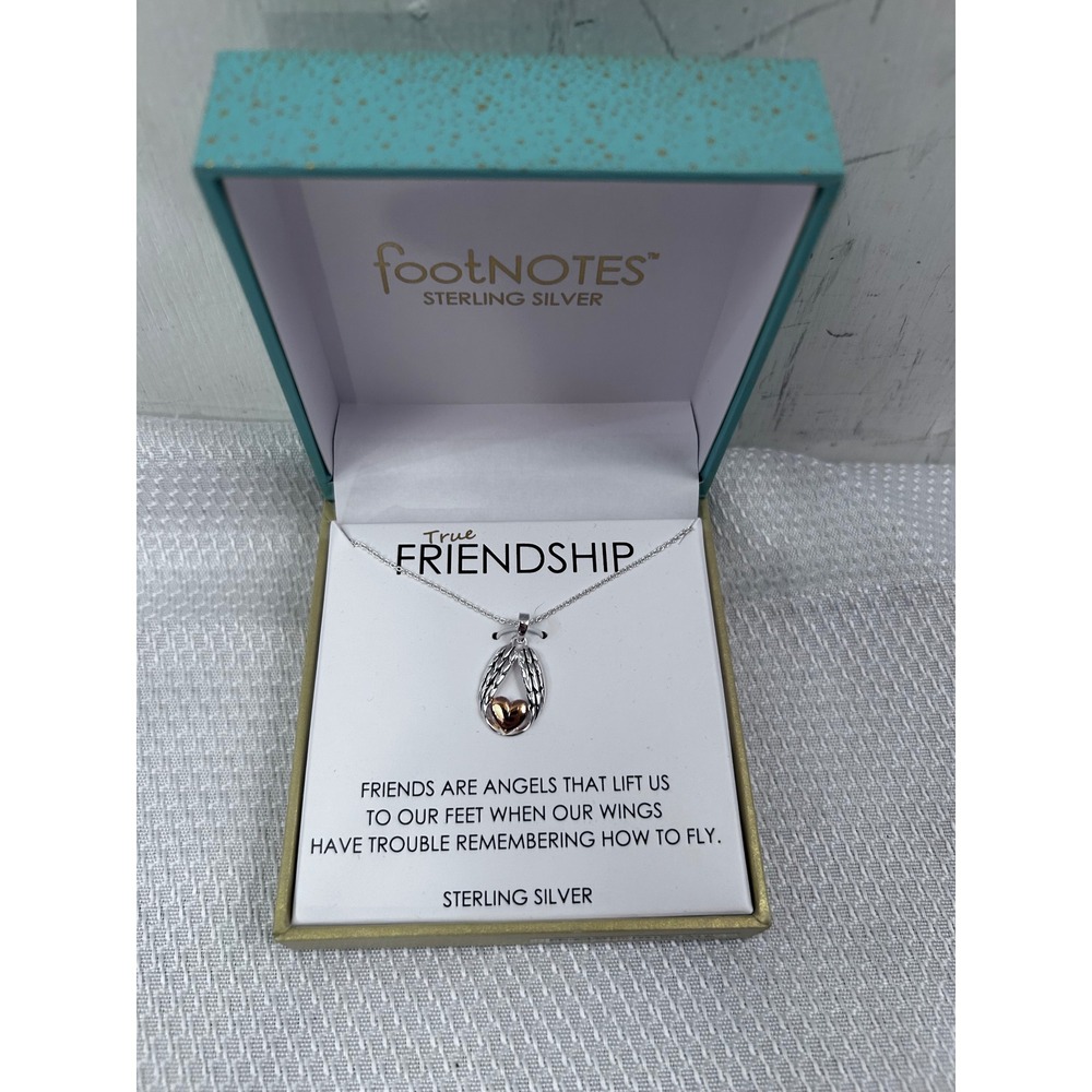 Footnotes Necklace OS Silver Angel Wing Rose Gold Heart Friendship Womens